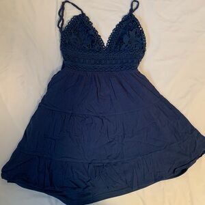 Cornflower blue summer tank top dress with open back with tie